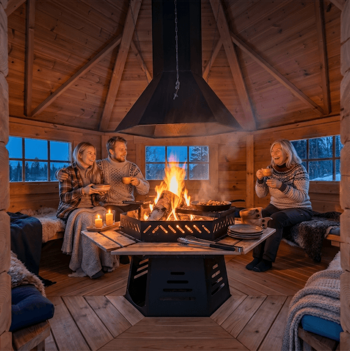 Gapahuk / Shelter 12 m2 Royal med grill og bænke - Buet væg