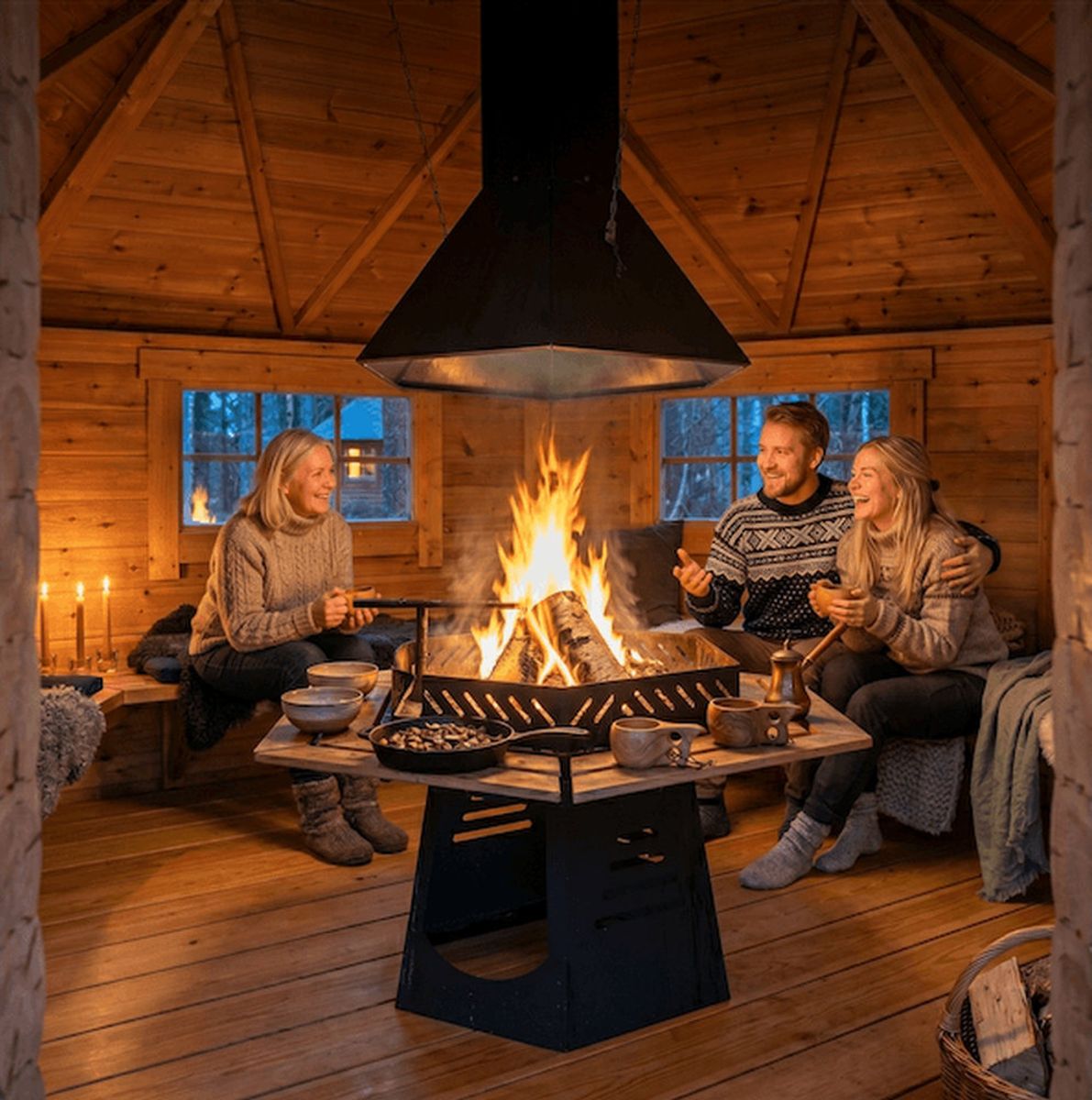 Gapahuk / Shelter 12 m2 Royal med grill og bænke - Buet væg