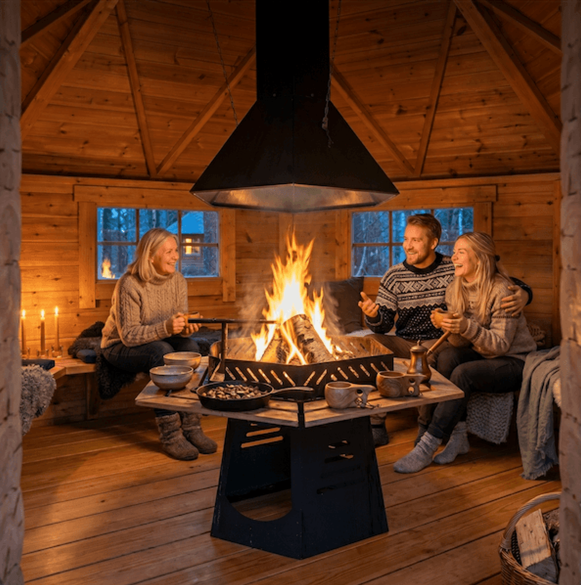 Gapahuk / Shelter 10 m2 Royal med grill og bænke - Buet væg
