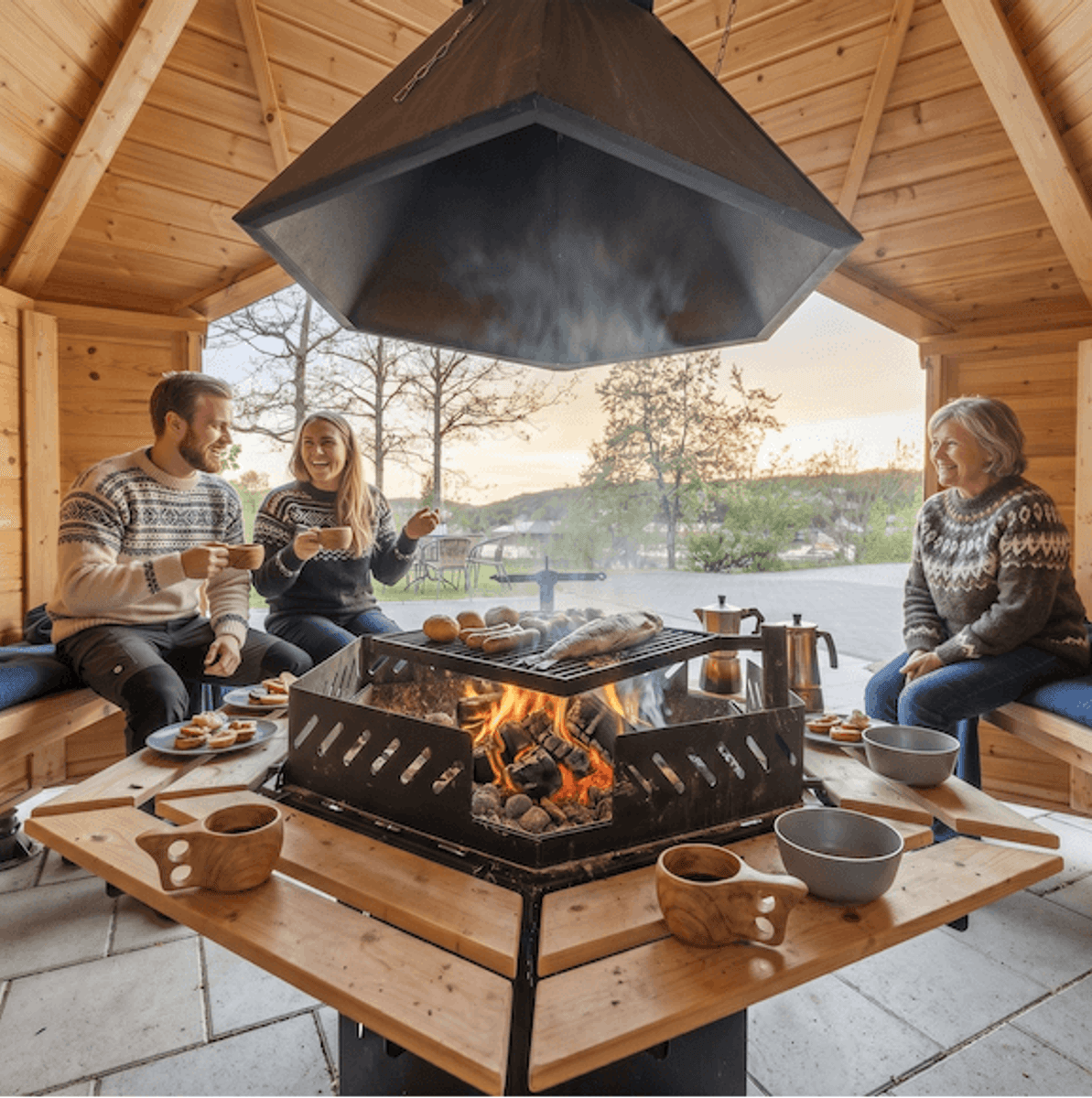Gapahuk / Shelter 10 m2 Royal med grill og bænke - Buet væg